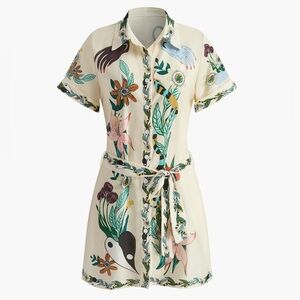 Commense Print Collared Belted Short Dress, Size M